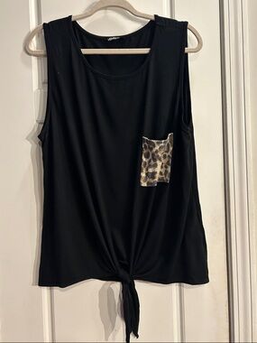 HEIMISH USA Black Tie-Front Tank with Leopard Patch Pocket